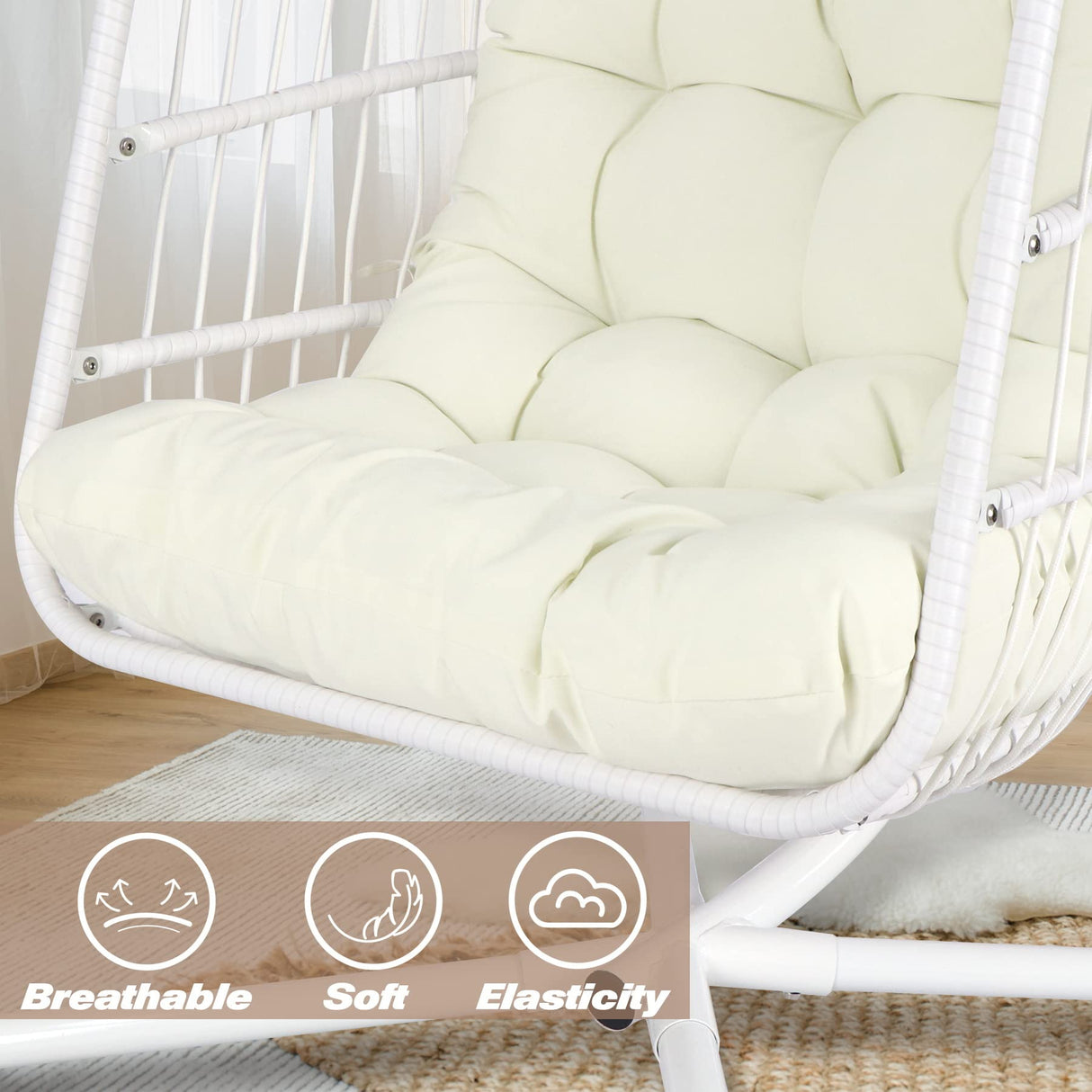 Chihee Egg Chair Foldable Wicker Rattan Hanging Chair Swing Chair Indoor Outdoor Patio Wicker Chair Hammock Chair with Stainless Steel Hanging Kit Chain Link UV Resistant Cushion Bedroom Balcony Chihee