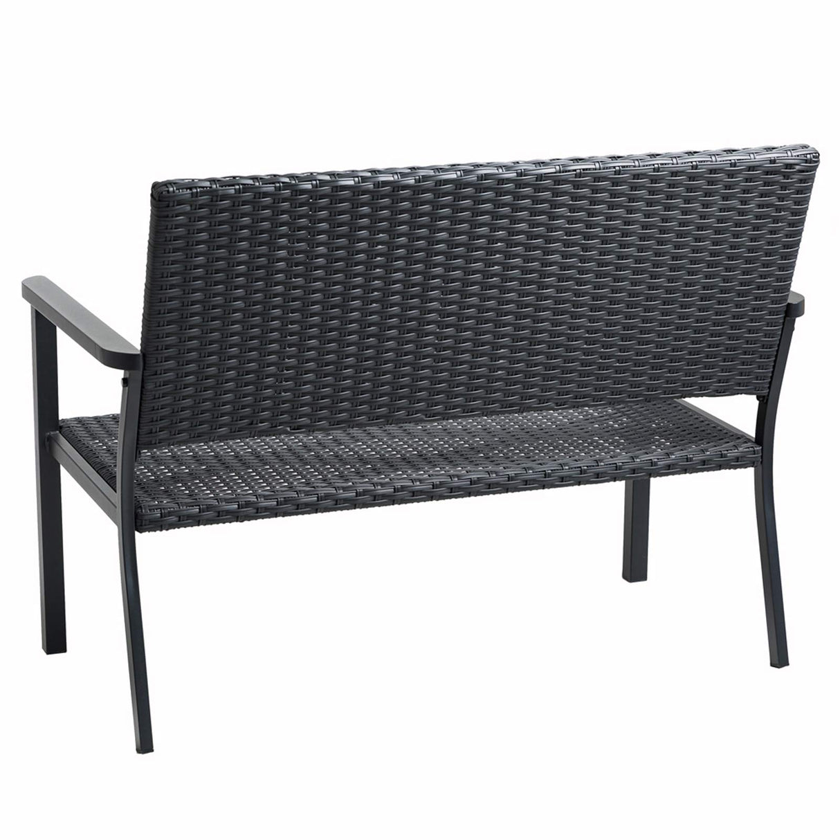C-Hopetree Outdoor Loveseat Bench Chair for Outside Patio Porch, Metal Frame, Black All Weather Wicker C-Hopetree