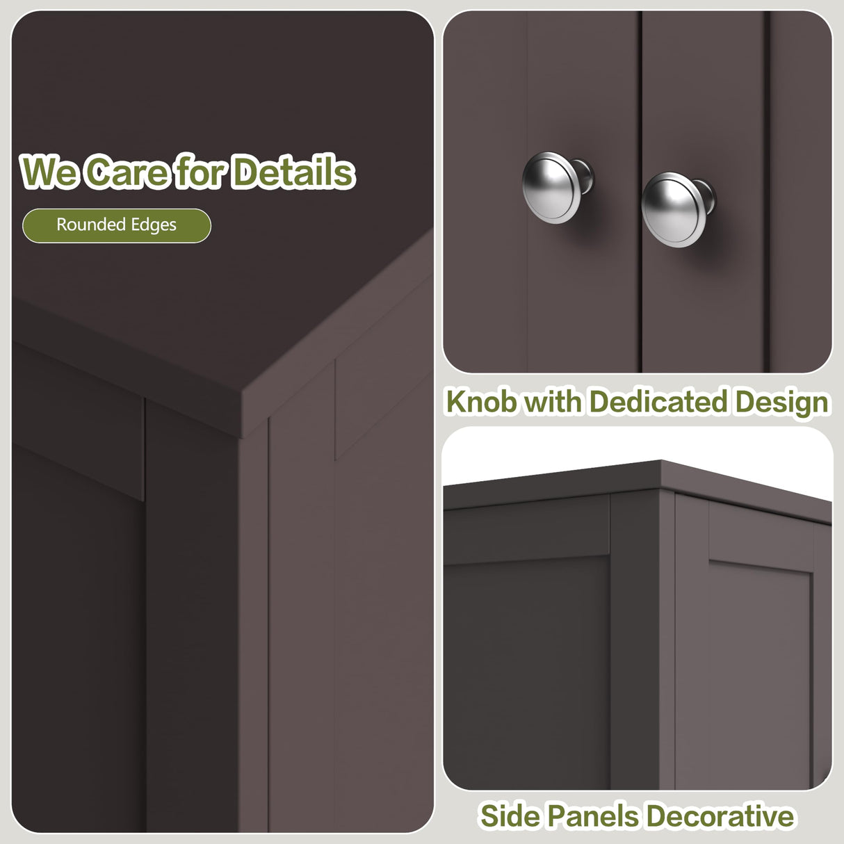 Nuturelly Bathroom Floor Storage Cabinet, Freestanding Pantry Cabinets with 4 Doors & 3 Adjustable Heights, Bathroom Organizers and Storage with Waterproof Board & Metal Handles for Kitchen, Brown Nuturelly