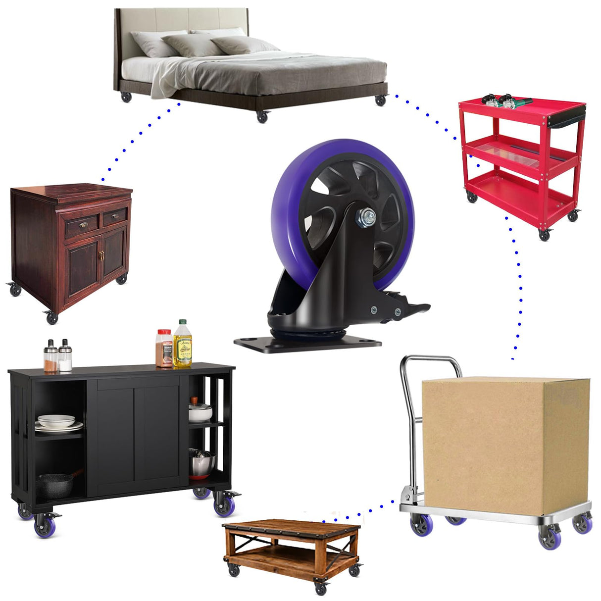 6 Inch Caster Wheels 3000lbs,Heavy Duty Casters Set of 4 with Brake, No Noise Polyurethane Swivel Caster Wheels for Cart,Furniture,Workbench(Free Screws & Spanners) Wieyunn