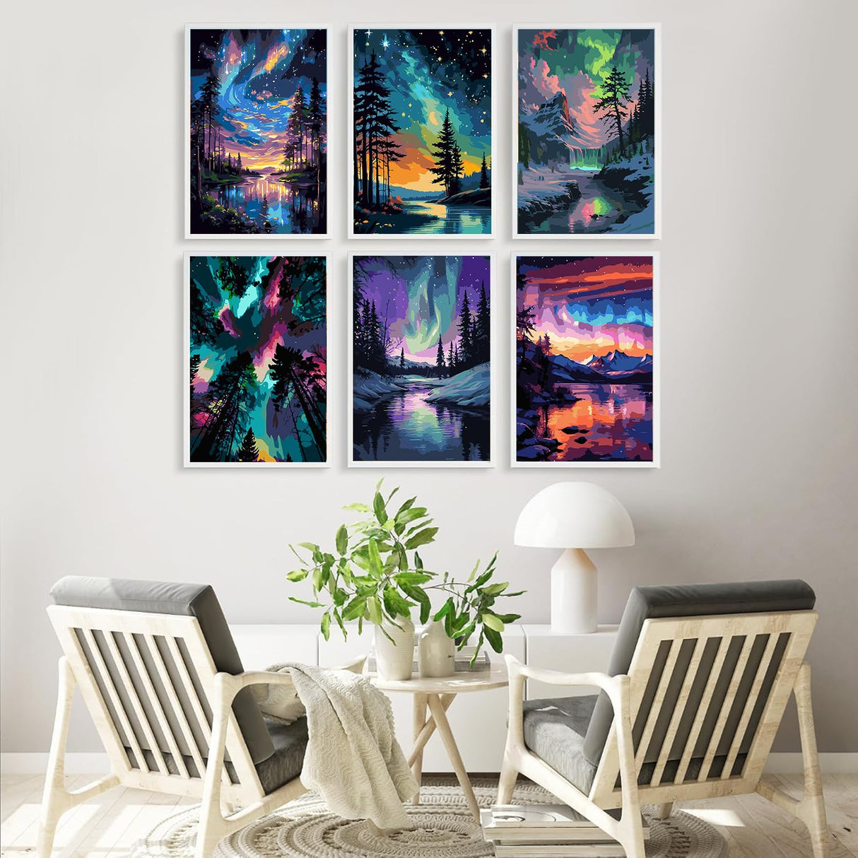 6 Pack Paint by Numbers Kit for Adults-Aurora Adult Paint by Number Kits on Canvas for Beginners,Nature Scenery DIY Acrylic Number Painting Kits for Home Wall Decor Gift 11.8x15.7Inch (Without Frame) RYMILIE