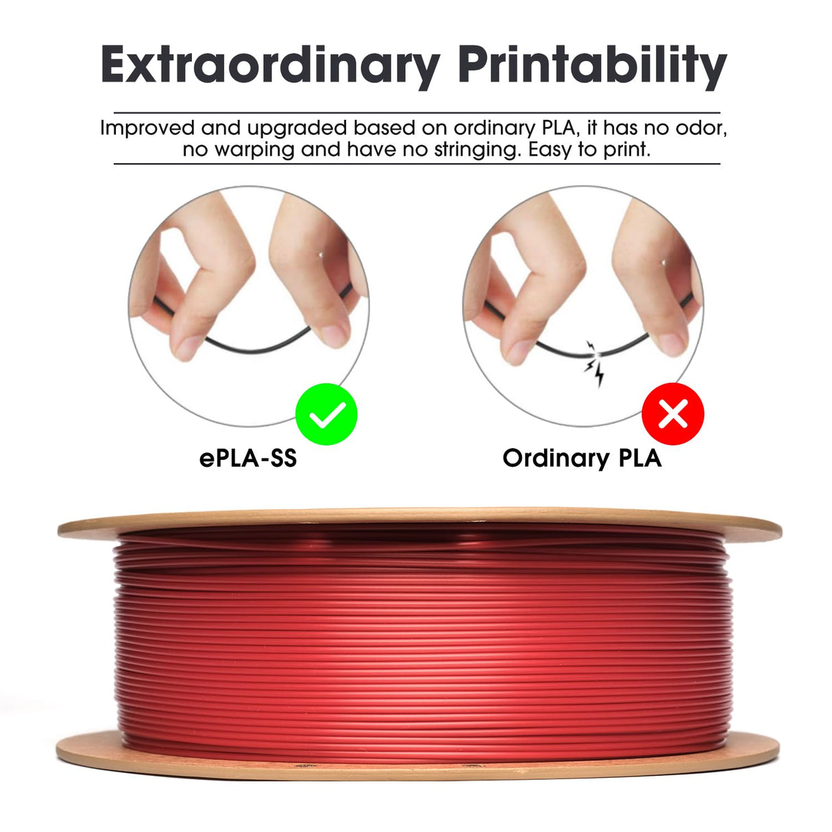eSUN PLA Basic Filament 1.75mm, 3D Printer Filament High Speed PLA for Fast Printing, 1KG Spool (2.2 LBS) 3D Printing Filament for High Speed 3D Printers, Fire Engine Red eSUN