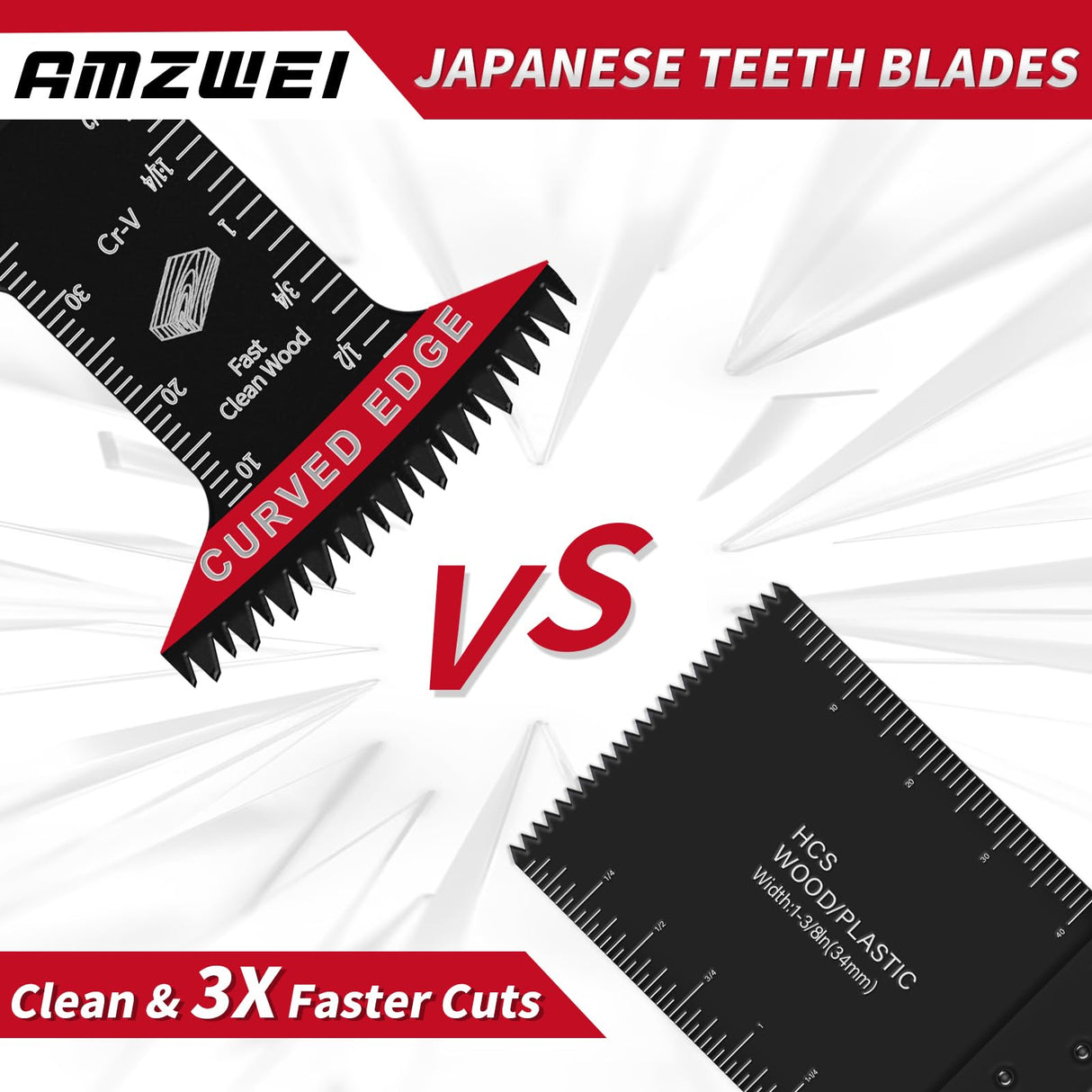 AMZWEI 16PCS Japanese Teeth Oscillating Tool Blade, CRV Extra Long Multi Tool Blade Kits for Wood Clean Cutting, Quick Release Oscillating Saw Blades Compatible with Dewalt Bosch Milwaukee Ryobi AMZWEI