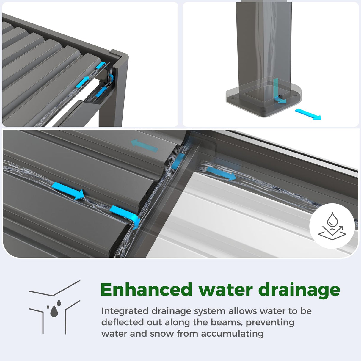 Grand Patio Outdoor 10x13 Aluminum Pergola with Adjustable Louvers and Integrated Drainage System – Outdoor Patio Canopy, Easy Assembly, Carbon Grand patio