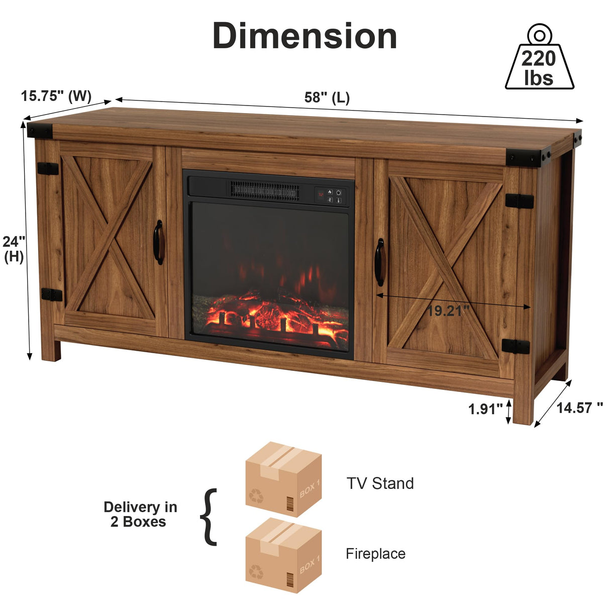Furmax Fireplace TV Stand for Up to 65 Inches TVs, Farmhouse Entertainment Center with Grooved Barn Doors, Rustic Media Console Table with Storage Cabinets for Living Room (Barnwood) Furmax