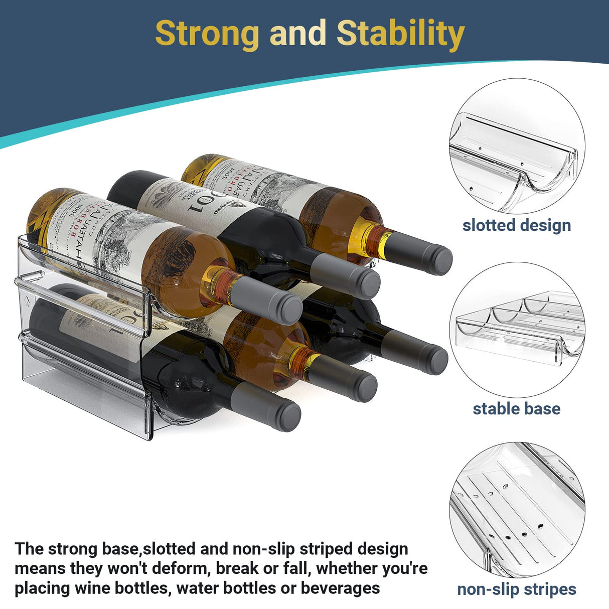 Plastic Water Bottle Organizer and Wine Rack Storage Holder,4 Tier 12 Containers Stackable Free-Standing Bottle Storage Rack for Kitchen Countertops, Table Top, Pantry, Bars, Cabinets, Fridge - Clear Benaep