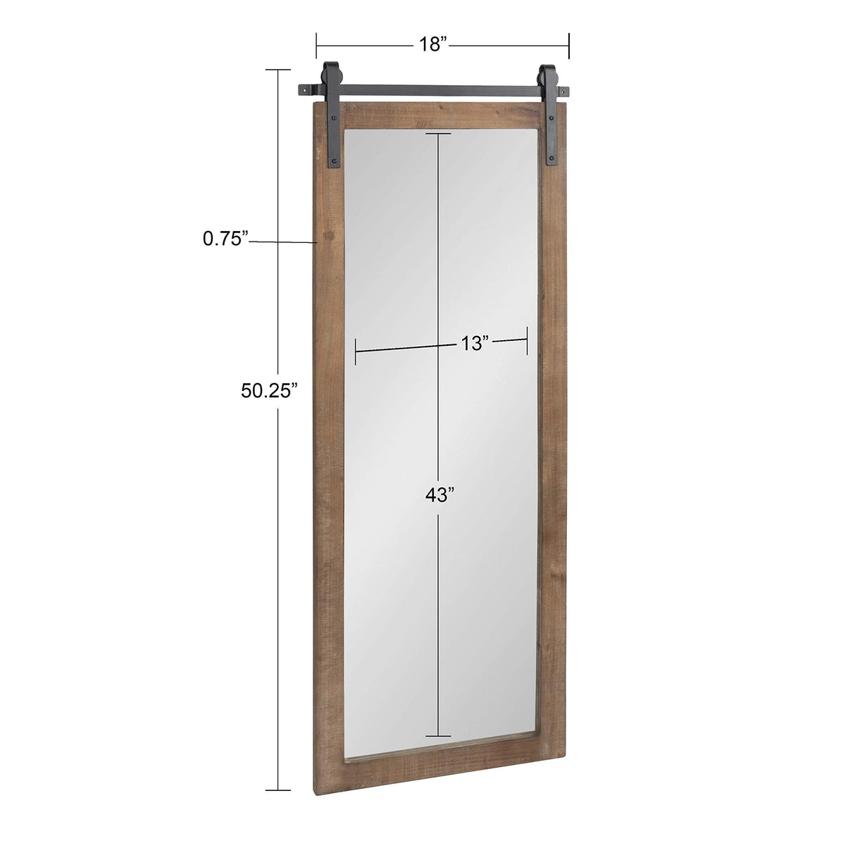 Kate and Laurel Cates Farmhouse Wood Framed Wall Mirror, 18 x 50, Rustic Brown, Barn Door-Inspired Rustic Mirrors for Wall Kate and Laurel