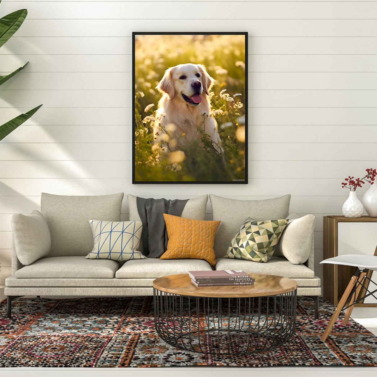 PUAGEMTI Golden Retriever in Field with Daisies Diamond Painting Kits for Adults, Dog Diamond Art Kits 5D DIY Full Drill Diamond Dots for Gift Wall Decor Gem Arts (12x16 inch) PUAGEMTI