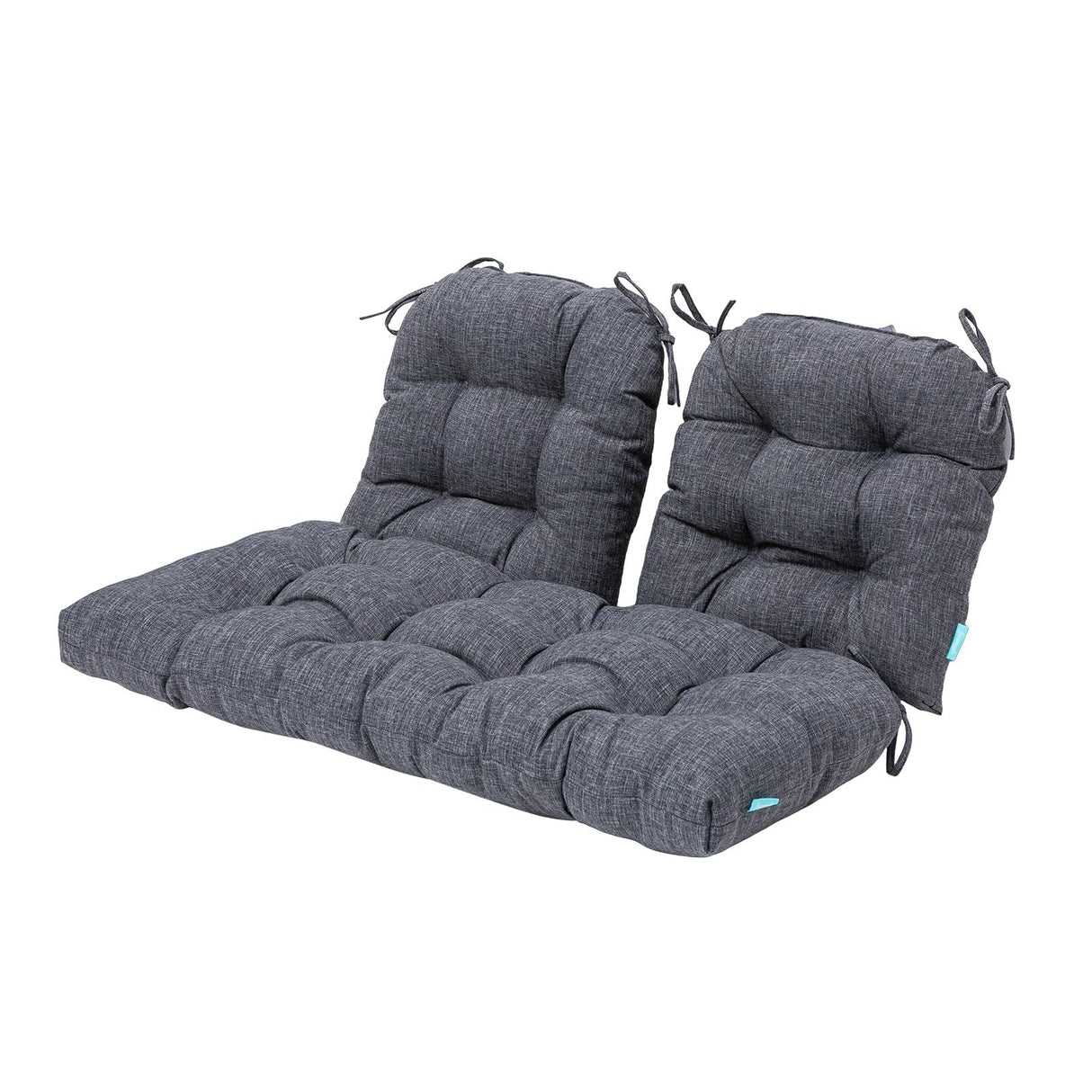 QILLOWAY Outdoor/Indoor Patio Wicker Seat Cushions with Ties Group Loveseat/Two U-Shape Cushions for Patio Furniture,Wicker Loveseat,Bench,Porch,Patio Chair Cushions Set of 3 (Charcoal Grey/Black) QILLOWAY