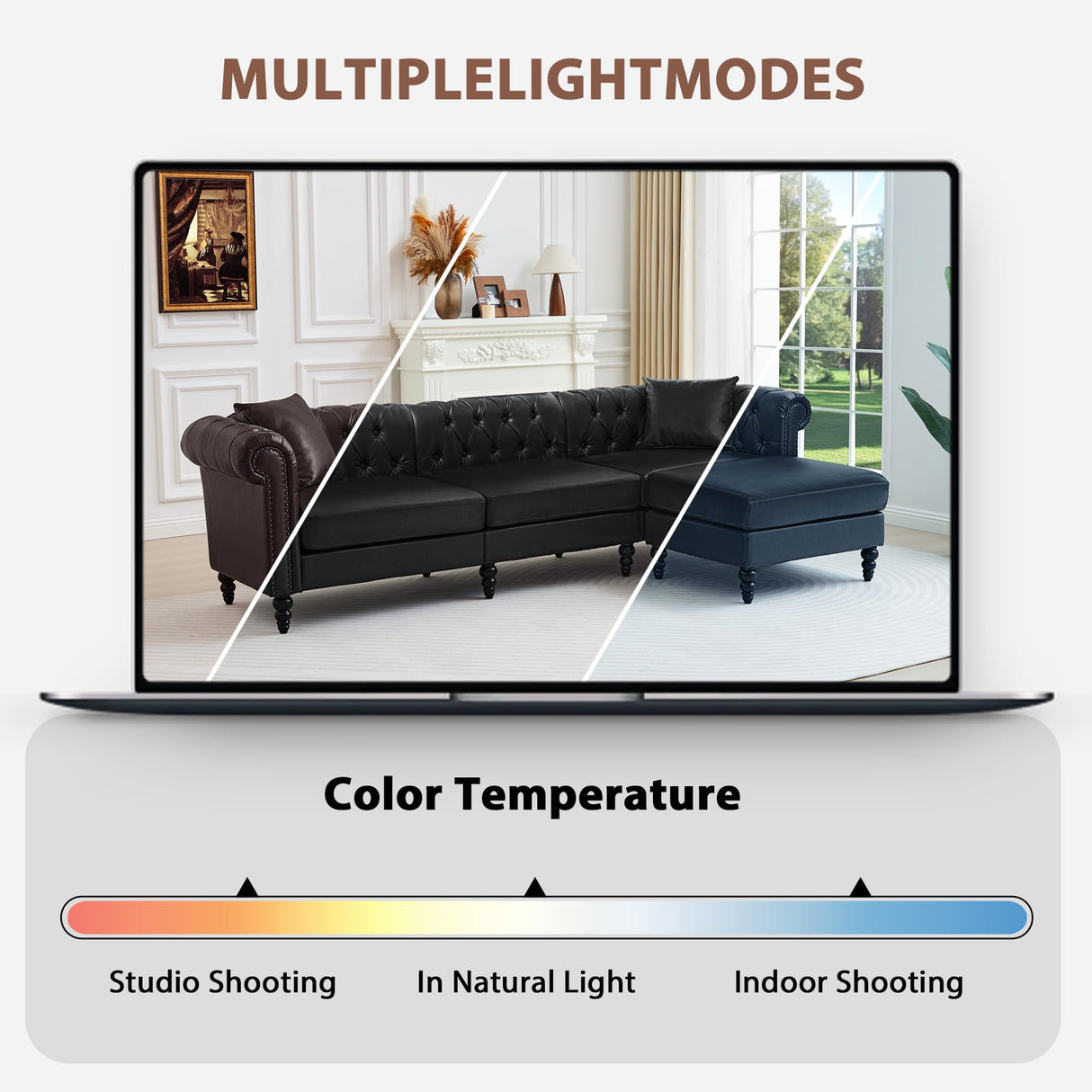 AVZEAR Chesterfield L Shaped Sofa Modular, Sectional Leather Couch with Ottoman and Pillow, Modern Sofa Bed PU Deep Seat Sofas Living Room Furniture Sets for Living Room, Bedroom and Apartment, Black AVZEAR