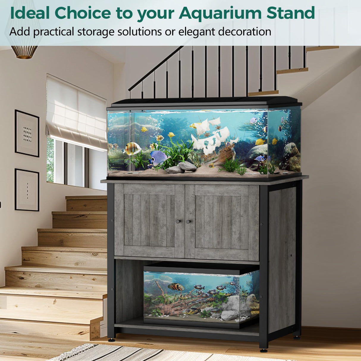 Tatub 40-50 Gallon Fish Tank Stand, Aquarium Stand with Storage Cabinet for 10-50 Gallon Fish Tank, Turtle Tank, Reptile Tank, Heavy Duty Metal Frame 1000 LBS Capacity, Light Ivory Tatub