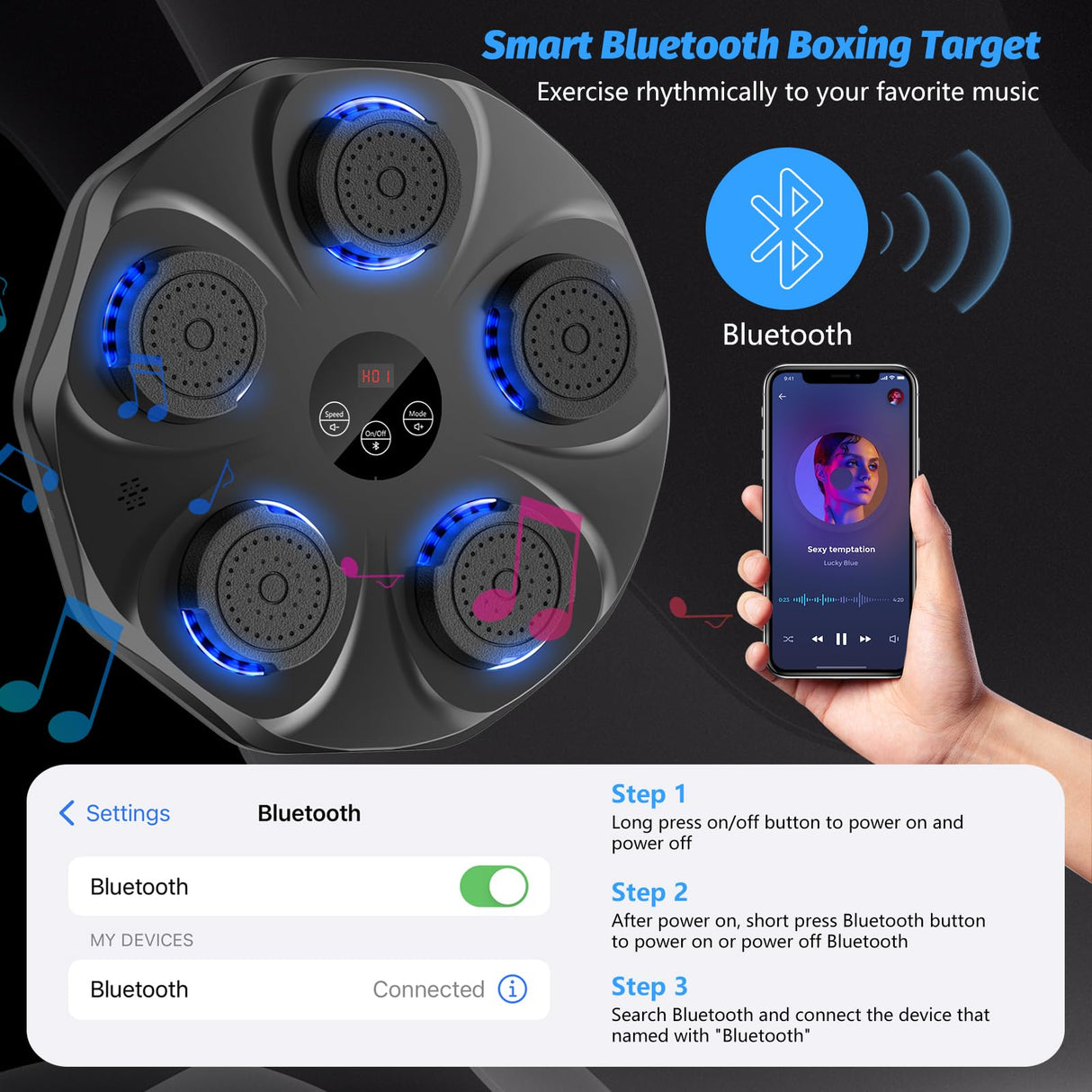 TGLLM Music Boxing Machine, Interactive Punching Trainer with Boxing Gloves, Large Size Wall Mounted Electronic Boxing Target for Adults Kids, 9 Modes & 9 Speeds TGLLM