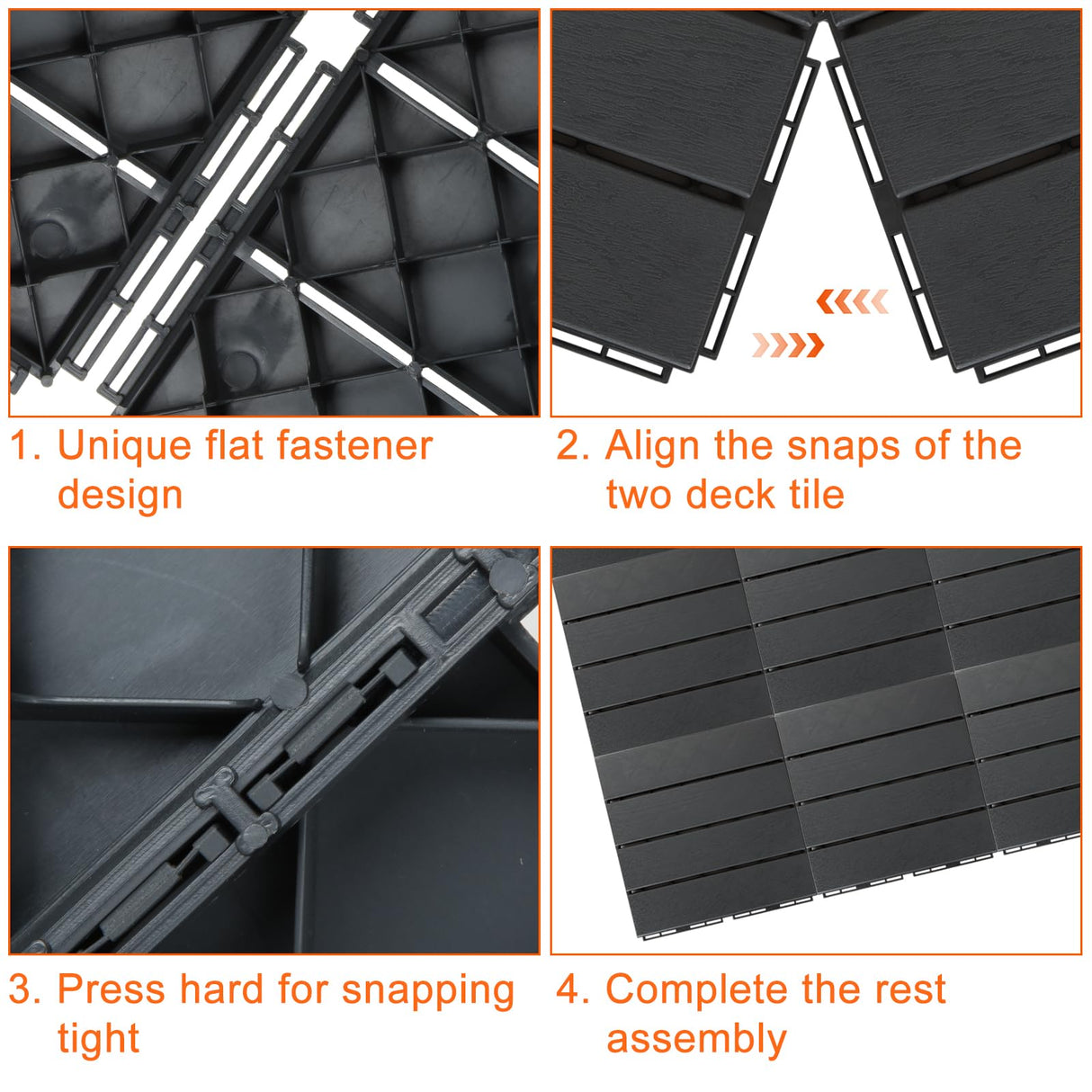 SHUESS 9 PCS Interlocking Deck Tiles 12”x 12” Patio Deck Tiles Plastic Waterproof Outdoor Flooring Covering for Walkway Front Porch Poolside Balcony Backyard, Black (All Weather Use) SHUESS