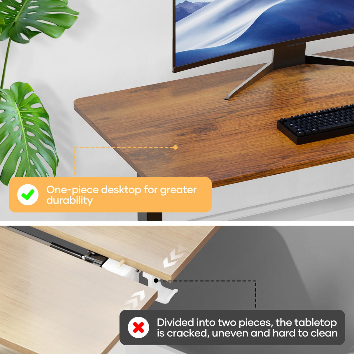 Crenova Electric Standing Desk,Height Adjustable Computer Home Office Stand Up Desk,48 x 24 Inches Whole-Piece Sit Stand Studying Gaming Table(Vintage Brown) Crenova