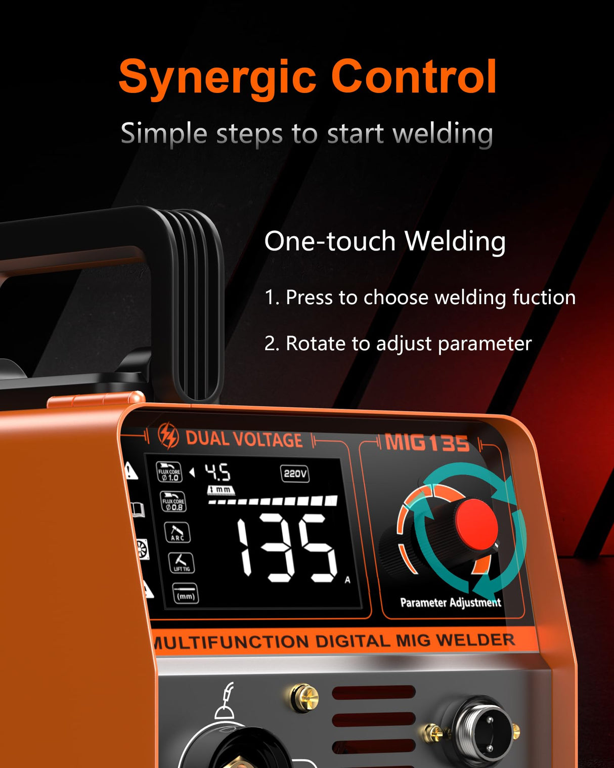 FEIFANKE 135A Flux Core MIG Welder, 110V 3-IN-1 MIG/ARC/Lift TIG Welding Machine with 1 lb .030'' Wire, MIG Torch and 5 PCS Rods, Gasless Welder with IGBT, DC Inverter, Synergy For Repair Work FEIFANKE