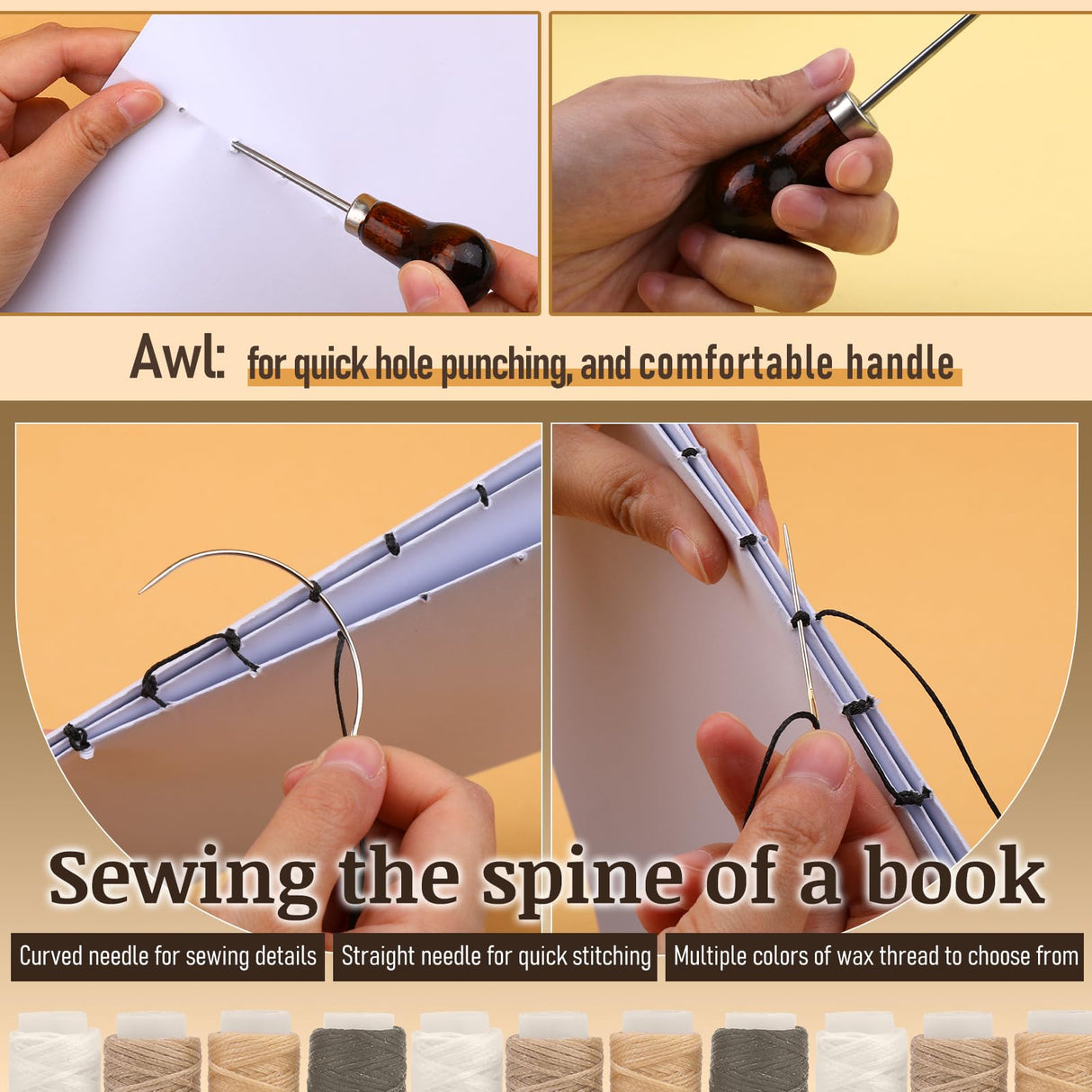 33 Pcs Bookbinding Kits 4 Pcs Bone Folder Paper Creaser Paper Folding Tool Book Binding Supplies with Bookbinding Needle, Waxed Thread, Steel Ruler, Awl for Bookbinding, Paper Card Crafts JUPEAN