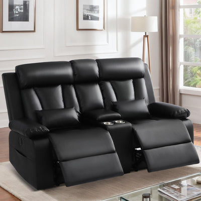 Consofa Power Reclining Loveseat with Console, Power Loveseat Recliner Sofa with Lumbar Pillow, USB,Type-c Ports, Wall Hugger Recliner Sofa with Cup Holders for Living Room(Black, Loveseat)