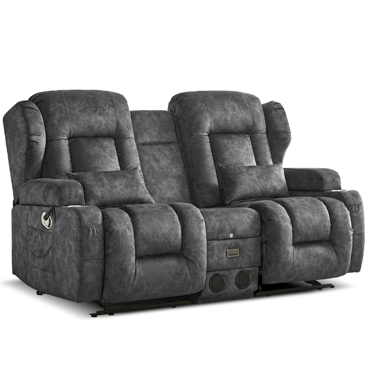 DRMBOOK Loveseat Rocker Recliner Sofa, Velvet Fabric Double Reclining Couches with Console, Manual Reclinable Dual Recliner Chair, RV Movie Theater Seating with USB/Bluetooth Speaker (Velvet Grey) DRMBOOK