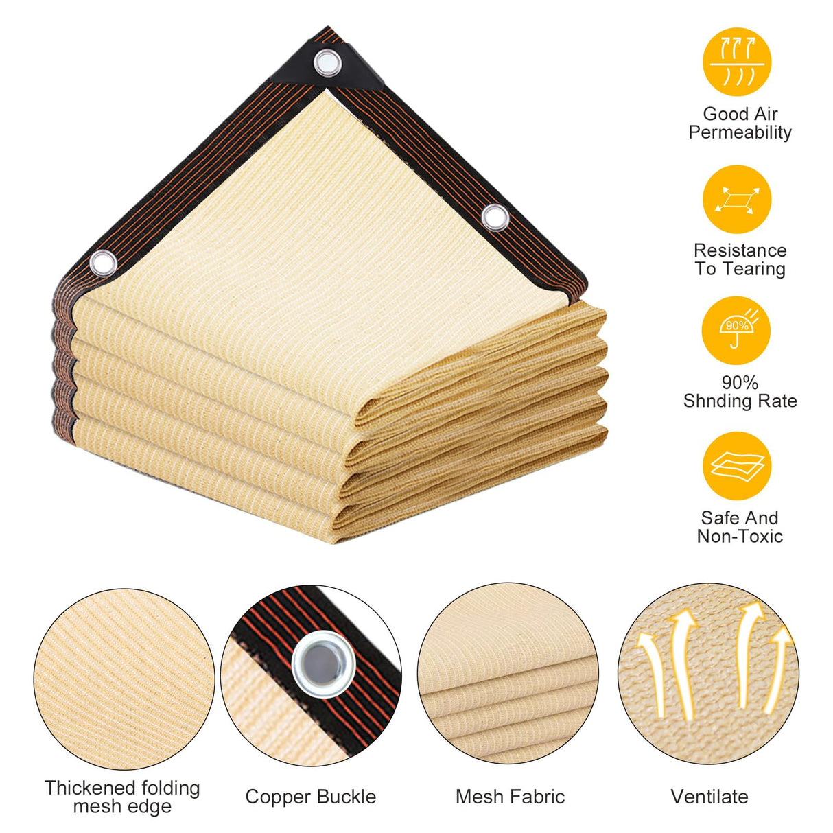 90% Sun Shade Cloth Shade Fabric with Grommets 10'x14' Shade Fabric Pergola Shade Cover Canopy Mesh Tarp Sun Screens for Outdoor Patio Garden (Beige) MAKUANG