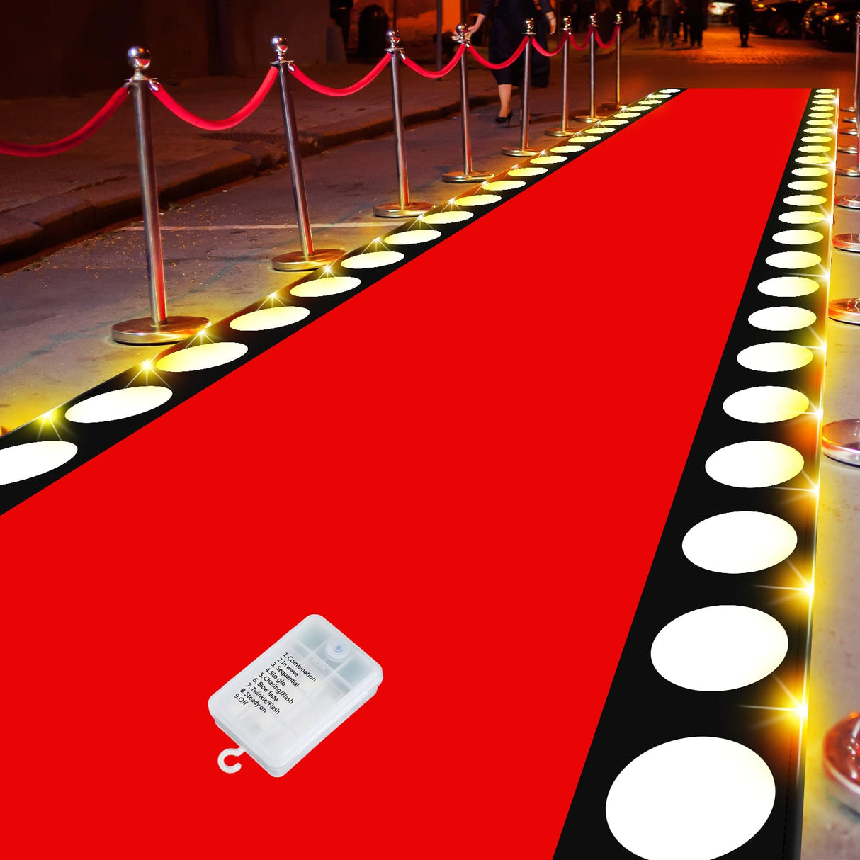 Tinideya 2 x 30 ft Red Carpet Runner for Party Red Aisle Runner with LED Lights Christmas Not Slip Carpet Outdoor Rug Movie Theme Party Accessory for Movie Night Ceremony Film Carnival Tinideya