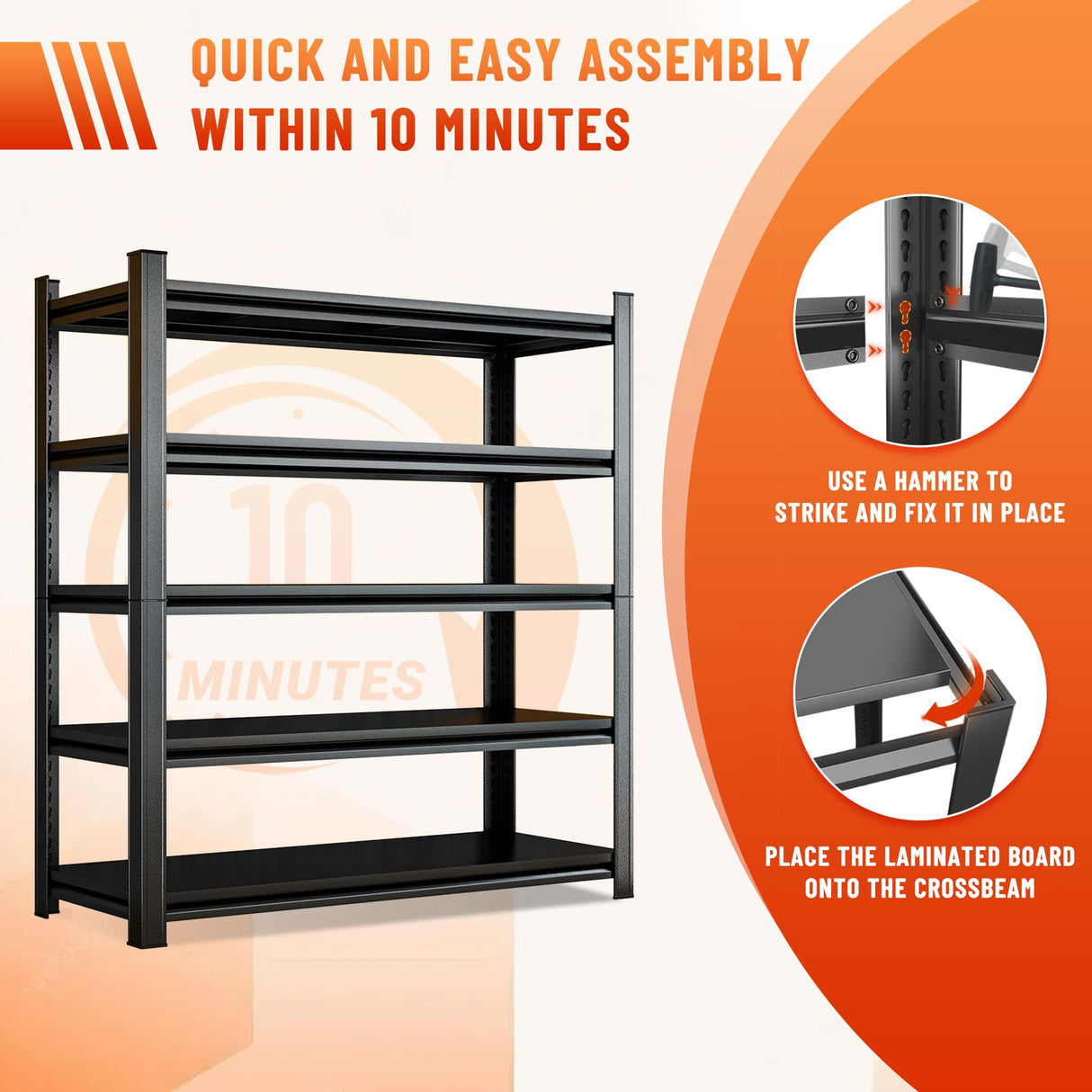 Hymnxemo Heavy Duty 5-Tier Shelving Unit 2500LBS Capacity - Adjustable Steel Garage Shelves for Warehouse, Basement Storage(45.3''W×17.7''D×71''H) Hymnxemo