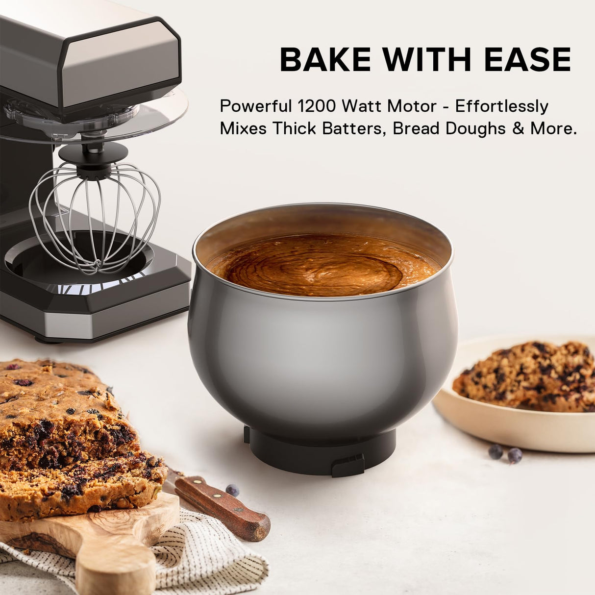 BAIGELONG 6+P Speeds Stand Mixer, 4.2QT Small Food Mixer with Stainless Steel Bowl, Dough Hook, Beater, Whisk & Scraper, Electric Kitchen Mixer Dough Mixer for Baking, Most Home Cooks, Silver BAIGELONG