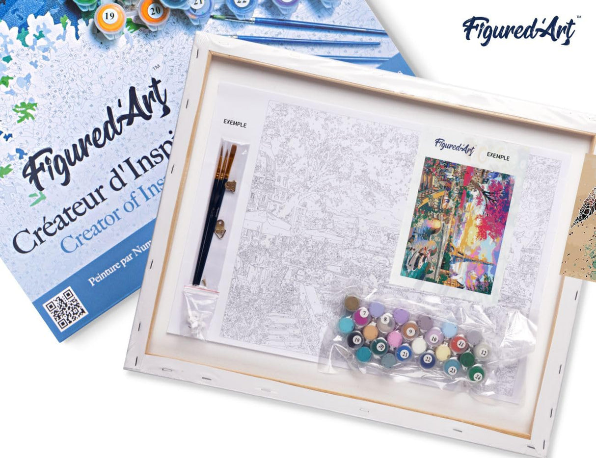 Figured'Art Paint by Numbers for Adults with Frame Turtle Design 16"x20" - Craft Art Painting DIY Kit Canvas Already Stretched on a Wooden Frame Figured'Art