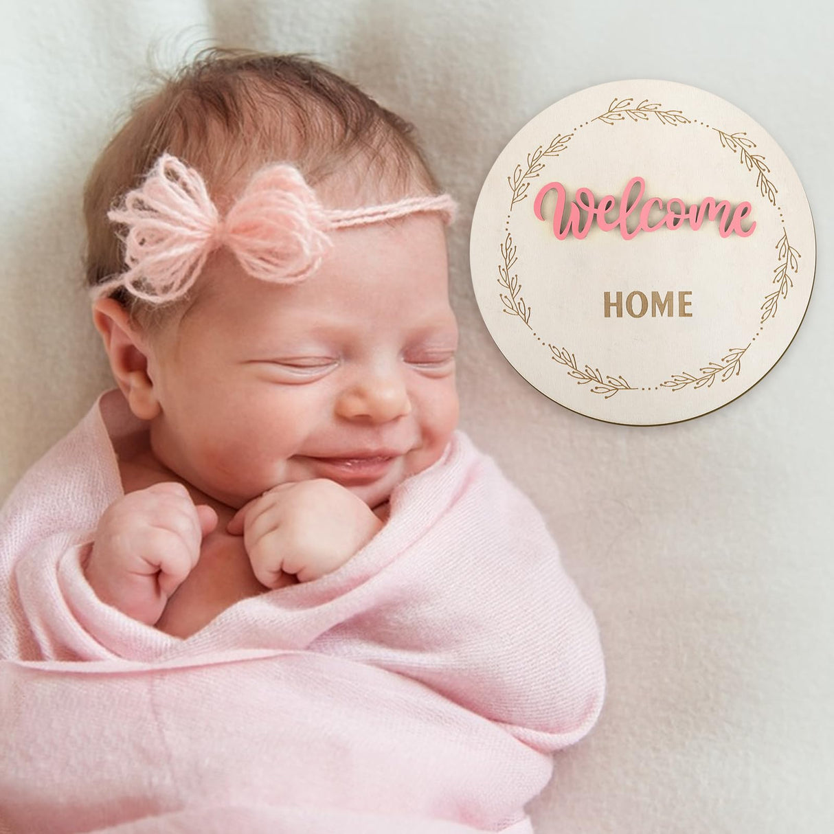 2 Pcs Baby Announcement Sign, 5.9in Hello World Newborn Sign with Ink Pad Pen, Birth Announcement Sign Wood Baby Name Sign for Hospital Nursery Baby Shower Photo Prop auroray