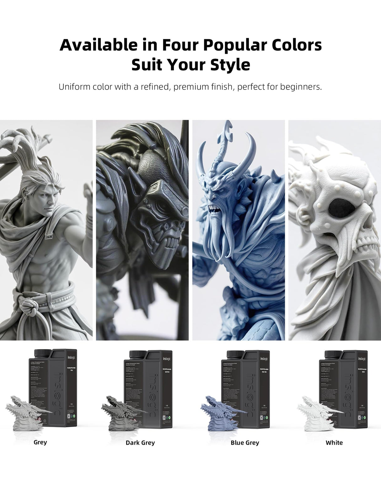 Inslogic 3D Printer Resin, Standard Pro Resin 405nm UV-Curing 3D Resin for LCD/DLP/SLA 3D Printing, High Precision & Low Shrinkage & Fast Curing (Dark Gray, 1kg) Inslogic