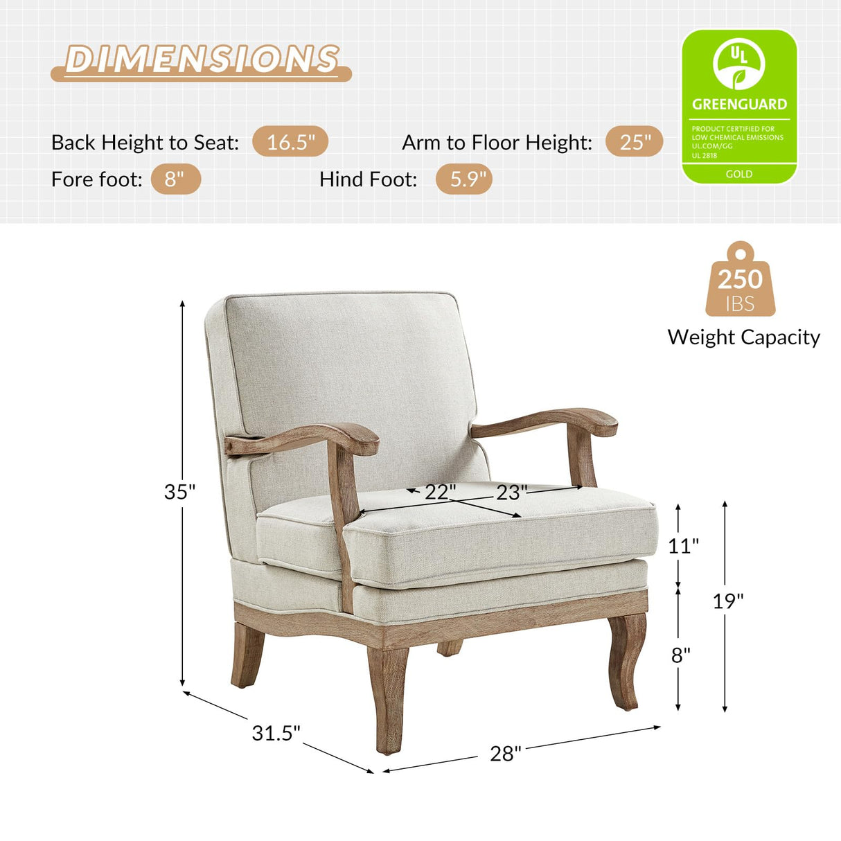 HULALA HOME Mid-Century Modern Accent Chair, Upholstered Lounge Arm Chair with Solid Wood Legs and Armrest, Removable Cushion Comfy Retro Reading Armchair for Living Room, Bedroom, Balcony, Pewter HULALA HOME