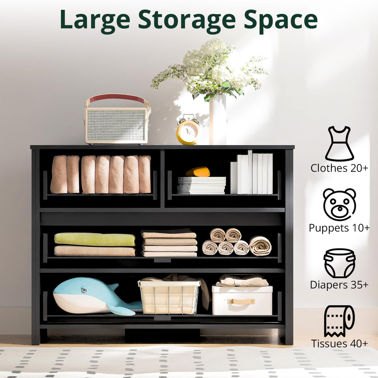 SunsGrove 40 inch Wide 4 Drawer Dresser, Modern Black Wooden Chest for Home Organization, Storage Cabinet for Bedroom, Living Room, Home Office SunsGrove