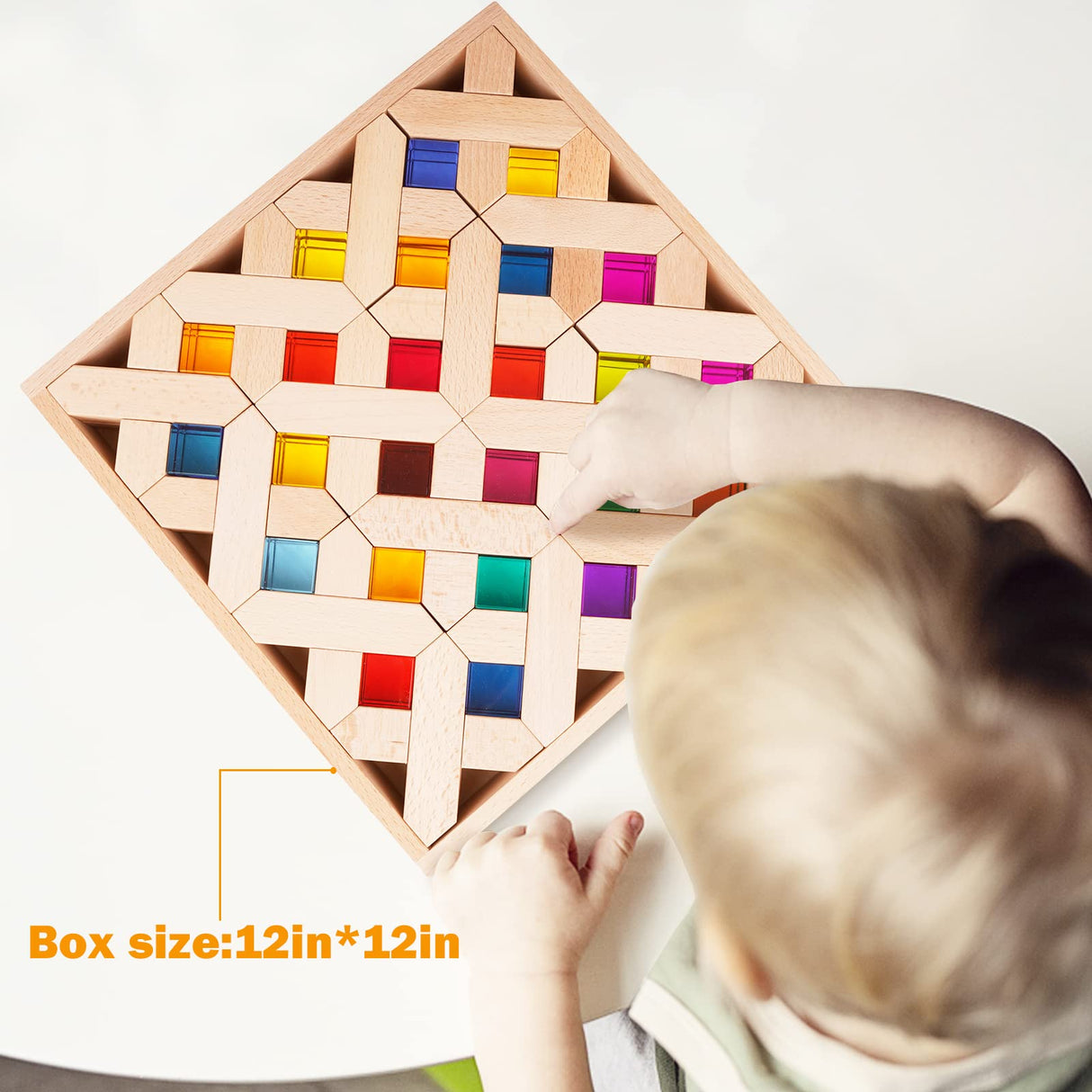 Agirlgle Wooden Rainbow Building Blocks Cube Gem Stacking Blocks Toy - Colorful Montessori Rainbow Stacker Toy Elegant Wood Rainbow Cube Blocks- Acrylic Blocks Educational Toys for Toddlers- 80Pcs Agirlgle