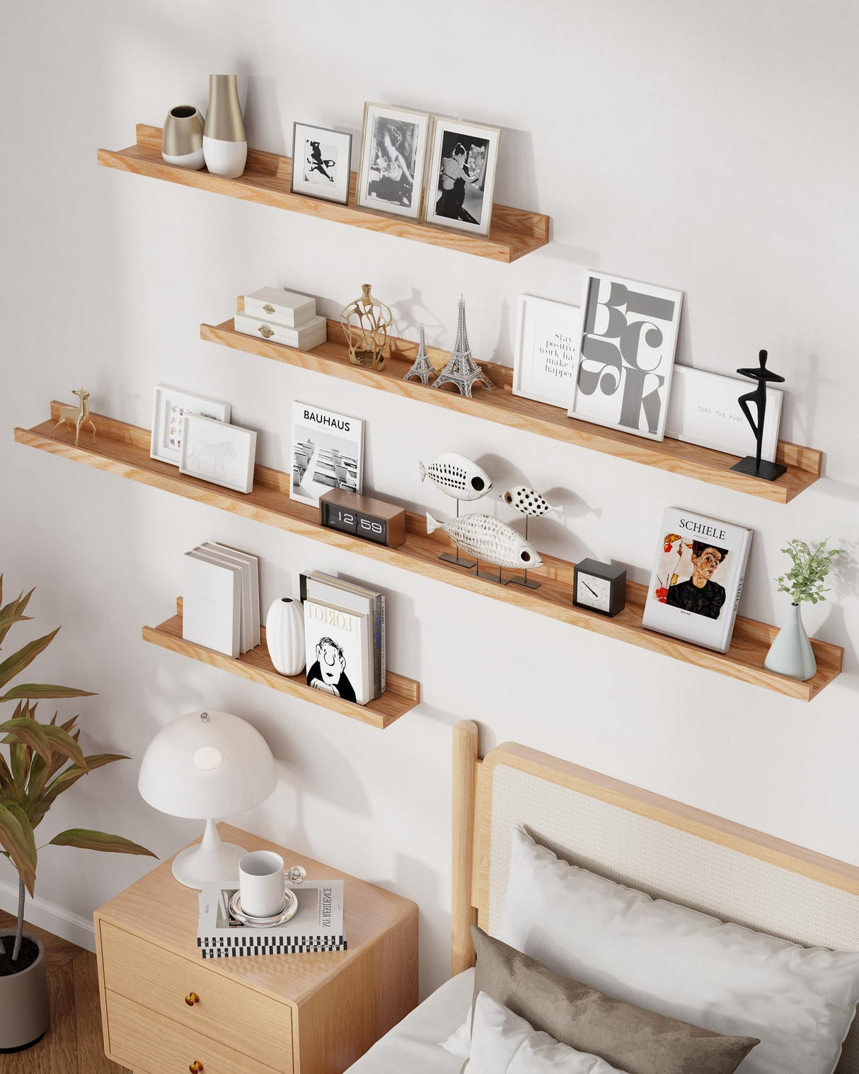 Axeman Oak Floating Shelves 71 Inch Picture Ledge Shelf Set of 2, Solid Wood Shelves with Lip for Wall Decor Storage Bedroom Living Room Bathroom Kitchen, Natural Oak Axeman