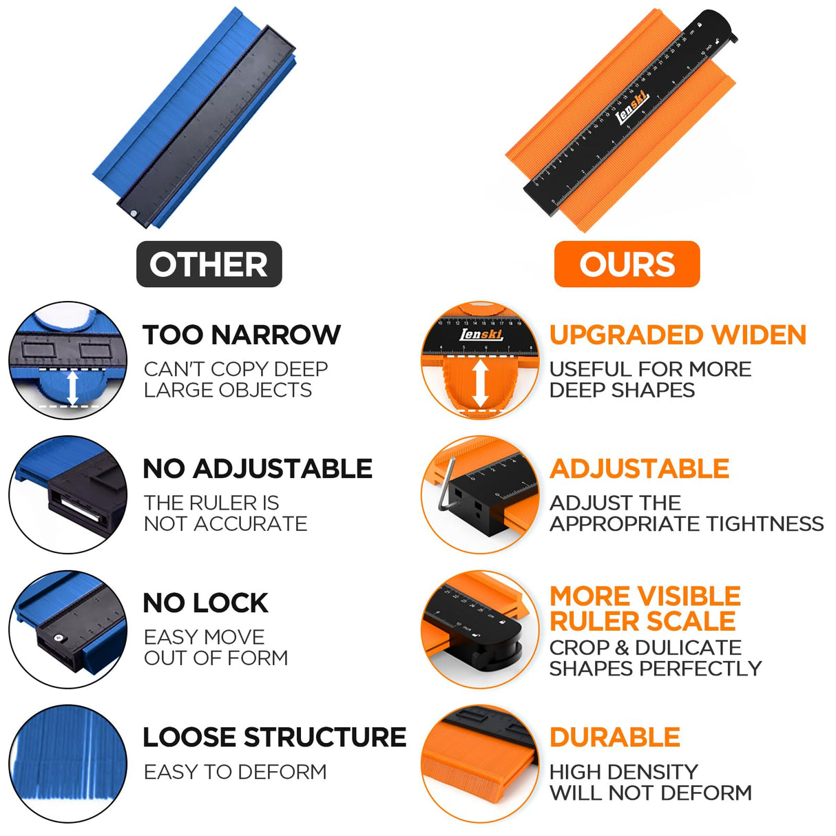 Lenski Contour Gauge Tool With Lock, Super Gauge Shape and Outline Tool for Corners and Contoured, Woodworking DIY Tools for Men Husband Dad Lenski