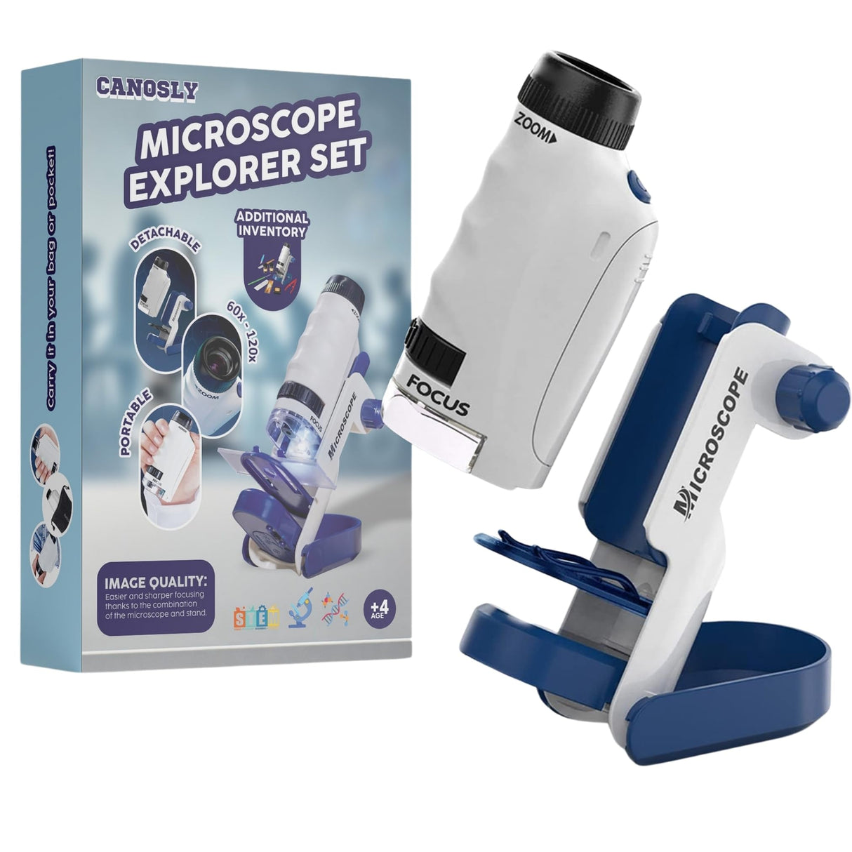 Microscope for Kids, 60x-120x, Science Kits for Kids Age 5-7, Stem Toys for 5 Year Old, Detachable Miniscope, Portable Mini Scope, Handheld, Explorer Set, Microscope for Adults, Science Toys, Gift CANOSLY