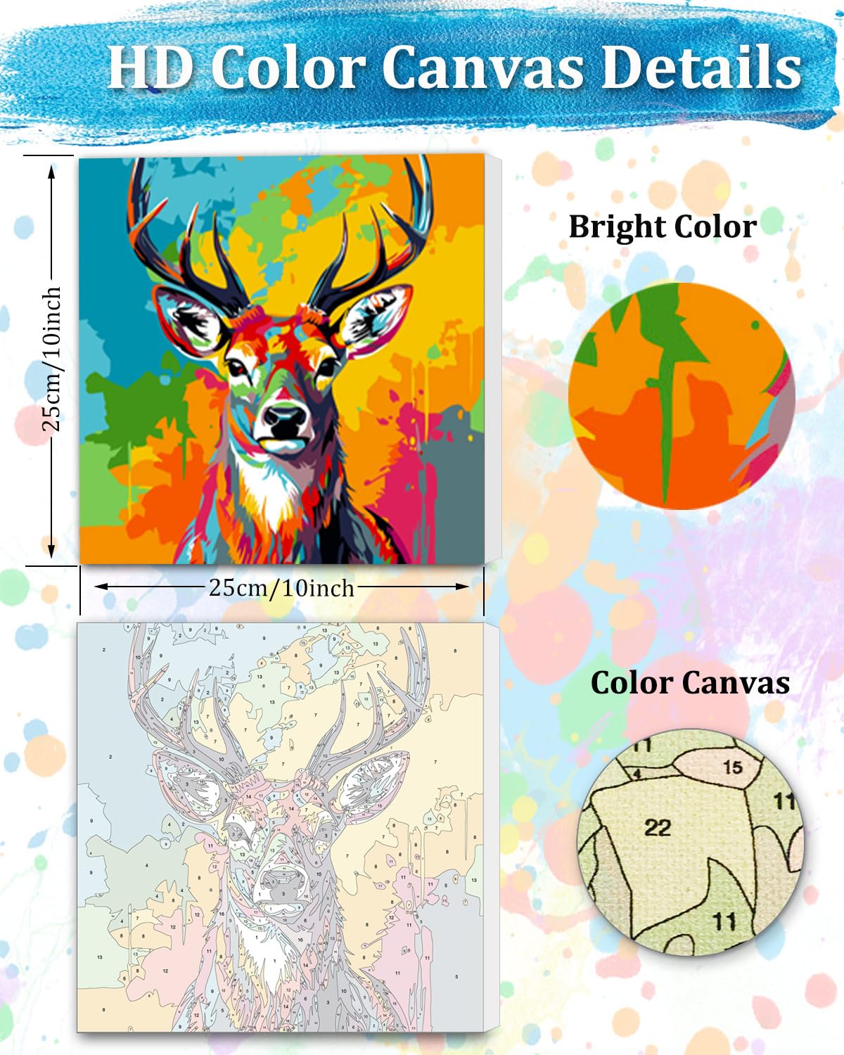 TOCARE Framed Paint by Numbers Kit for Adults, Deer Paint by Numbers with Frame,Deer Paint by Number on Framed Canvas for Adult Beginner & Kids Ages 8-12(10x10 Inch, Without Easel) TOCARE