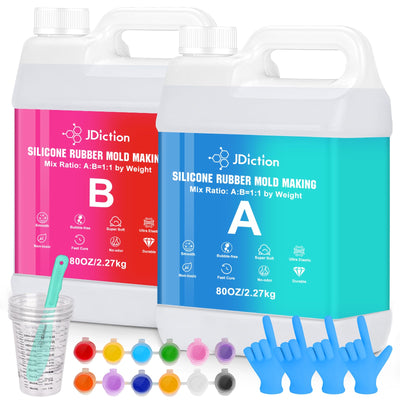 JDiction Silicone Mold Making Kit, 160OZ Super Elastic Liquid Silicone for Mold Making with Pigment Paste, Fast Cure Flex Silicone Rubber for Casting Resin Molds and Detail Molds(10A)