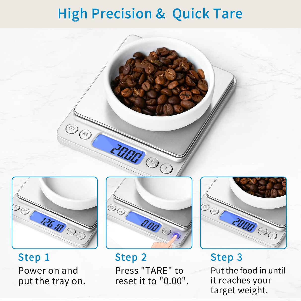 Toprime Digital Gram Scale 500g 0.01g Food Scale High Precision Kitchen Scale Multifunctional Stainless Steel Pocket Scale with Back-Lit LCD Display Tare PCS Features Silver toprime