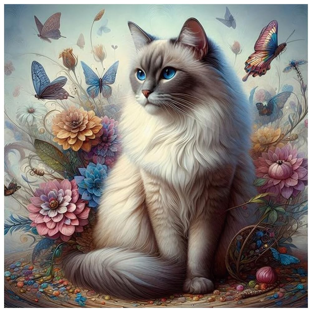 Kulvci Cat Diamond Art Kits for Adults, Diamond Painting Kits for Beginners, DIY 5D Diamond Painting with Round Gem Art Kits for Adults for Gift Home Wall Decor 12x12inch Kulvci