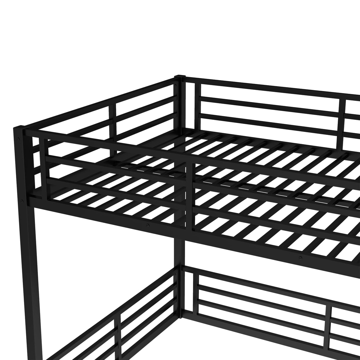 Queen Over Queen Floor Bunk Beds for Kids/Adults,Heavy Duty Metal Kids Bunk Beds Queen Size,Noise Reduced Structure,Black Bellemave
