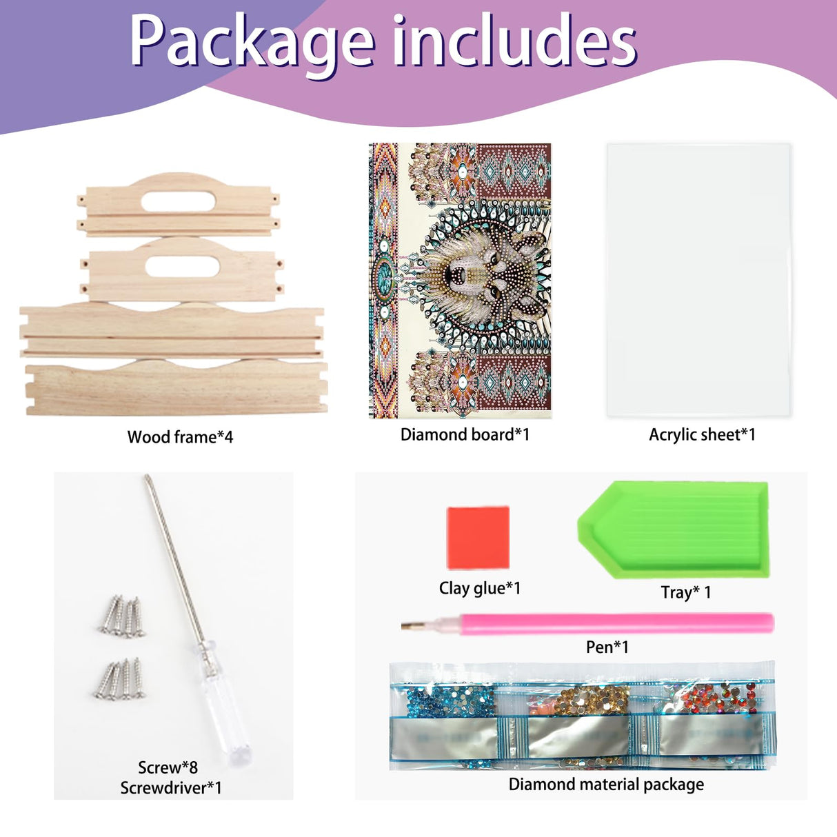 JISHSHAY Diamond Art Serving Tray Diamond Painting Food Tray Gem Art Serving Platter Gem Painting Mosaic Kits for Adults DIY Kits for Adults, with Wood Handle 20×30cm/7.87×11.81in, Wolf JISHSHAY