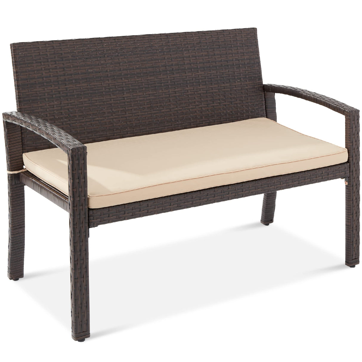 Best Choice Products Outdoor Bench 2-Person Wicker Garden Patio Benches Seating Furniture for Backyard, Porch w/Seat Cushion, 700lb Capacity - Brown/Tan Best Choice Products