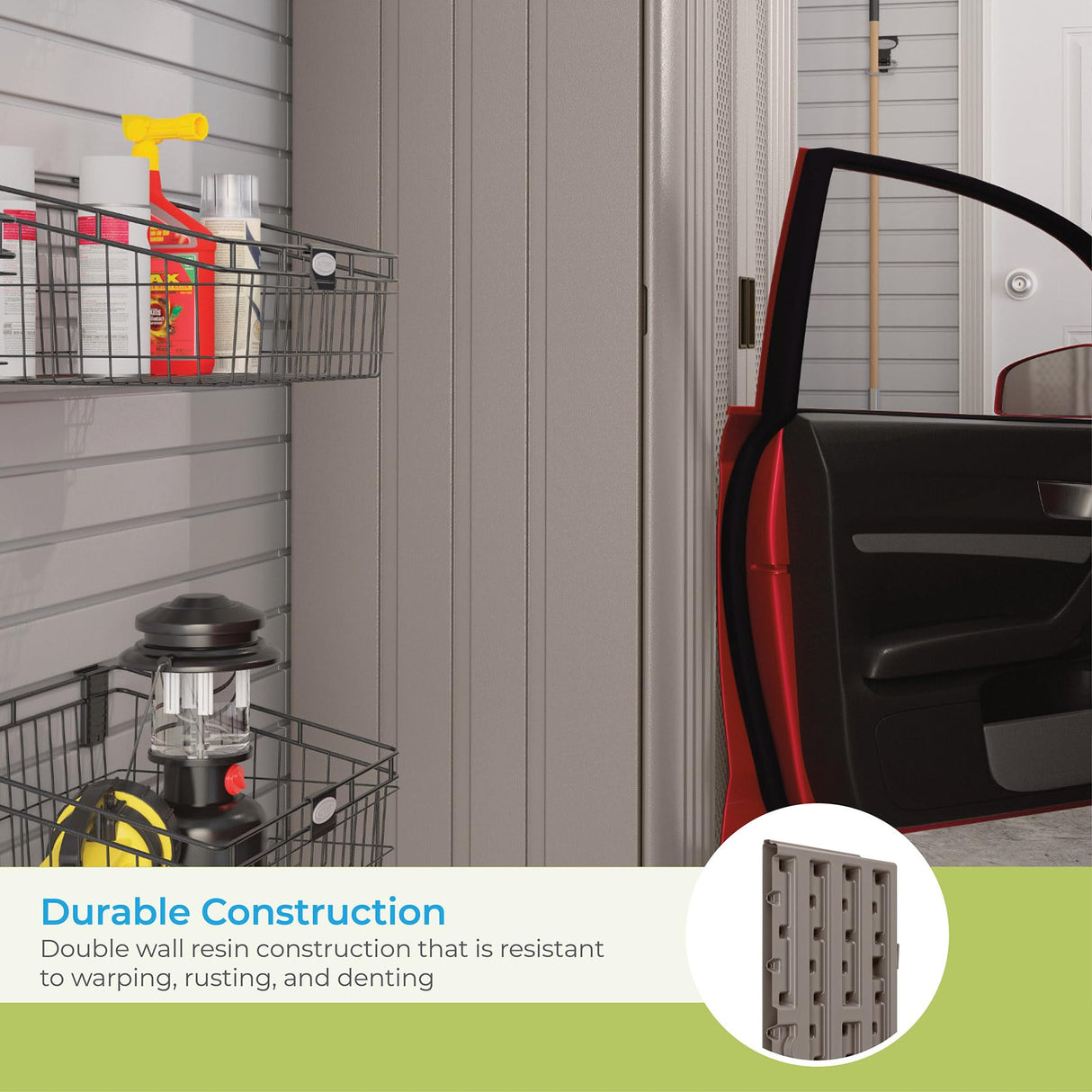 Suncast Storage Cabinet - Resin Construction for Garage Organization - 72" Garage Storage Locker with Shelving - Platinum Doors & Slate Top Suncast