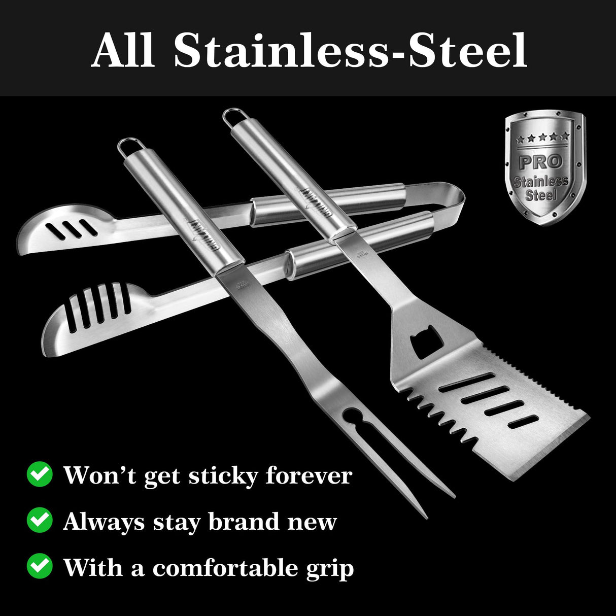 GRILLART Grill Tools Grill Utensils Set - 3PCS BBQ Tools, Stainless Barbeque Grill Accessories -Spatula/Tongs/Fork w/Insulated Glove, Ideal BBQ Set Grilling Tools for Outdoor Grill, Gifts for Men Dad GRILLART