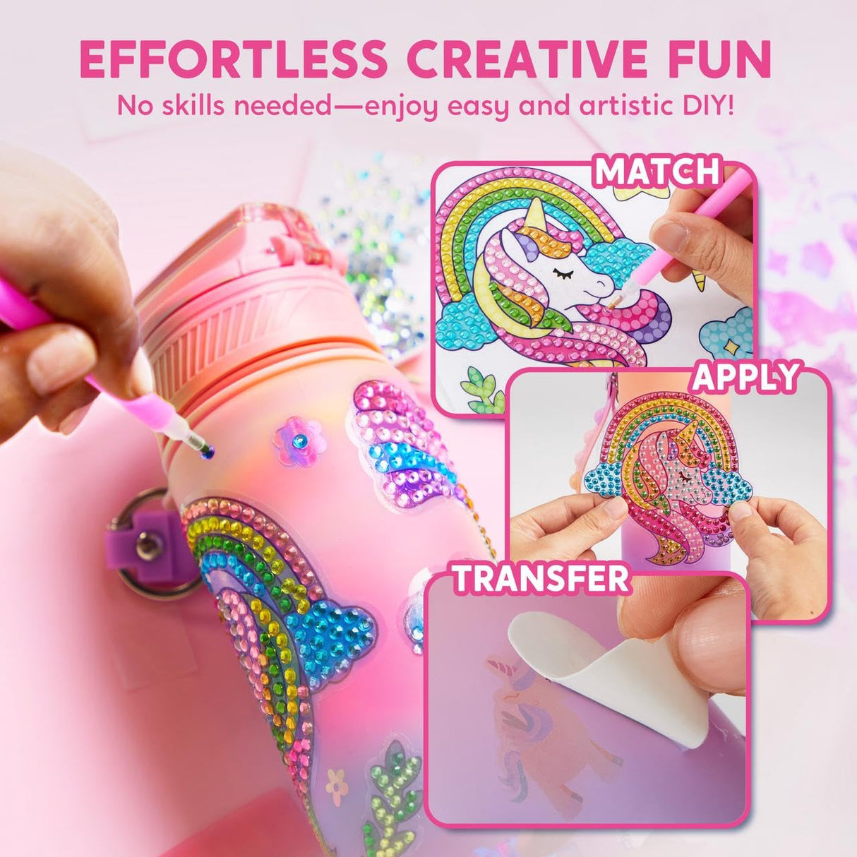 Klever Kits Decorate Your Own Water Bottle Kits for Girls Age 6+, Unicorn DIY Gem Diamond Painting Crafts, Girl Birthday Gift Arts and Crafts Fun Arts for Girls Birthday Christmas Klever Kits