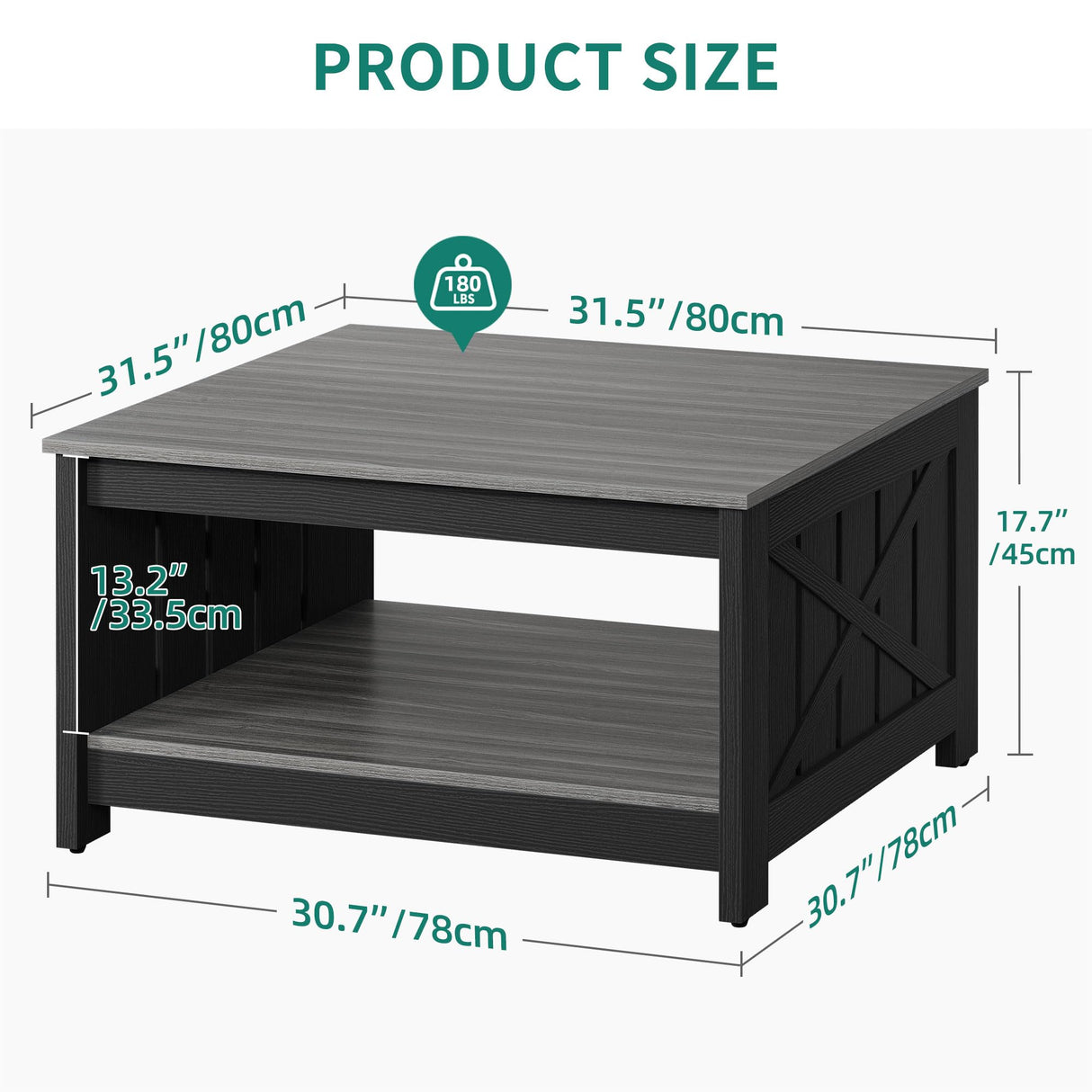 YITAHOME Coffee Table Farmhouse Coffee Table with Storage Rustic Wood Cocktail Table,Square Coffee Table for Living Meeting Room with Half Open Storage Compartment,Grey and Black YITAHOME