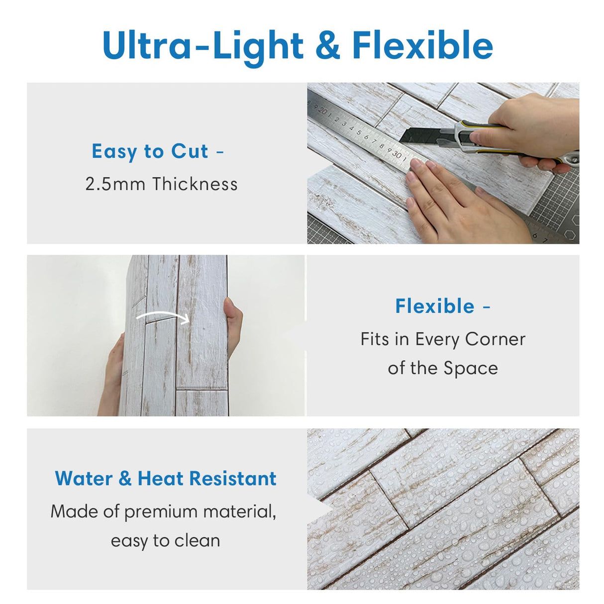 COMSTICKC 3D White Wood Wall Panels, Faux Wood Peel and Stick Shiplap Wall Panels,10 Pcs of 12"X12", Thin PVC White Wood Adhesive Fake Wood Backsplash,Paintable Decorative Tiles COMSTICKC