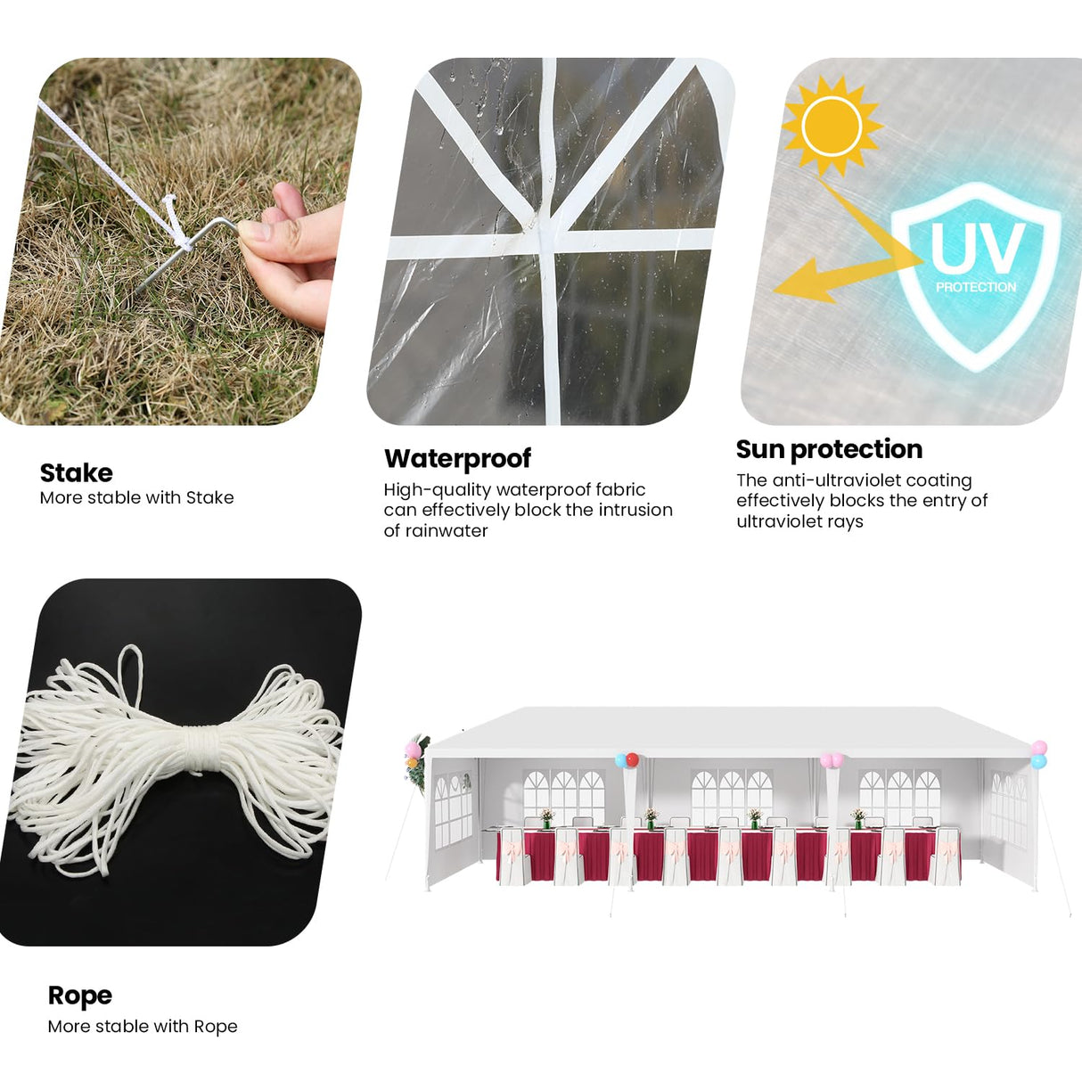 10’ x 30’ Party Tent Portable Outdoor Canopy Tent Sturdy Pop Up Gazebo with 5 Removable Walls Easy Assembly Outdoor Tents for Parties Wedding Event Backyard Patio, White PayLessHere