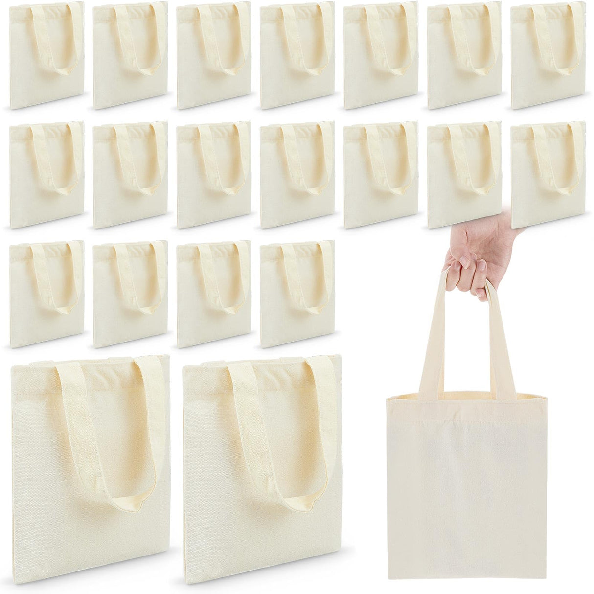 Amylove Mini Tote Bag Sublimation Blank Canvas Tote Bags Reusable Grocery Bags DIY Sack Goody Bag for Party Event Bag(8.5 x 8 Inch,Natural Color,24 Pcs) Amylove