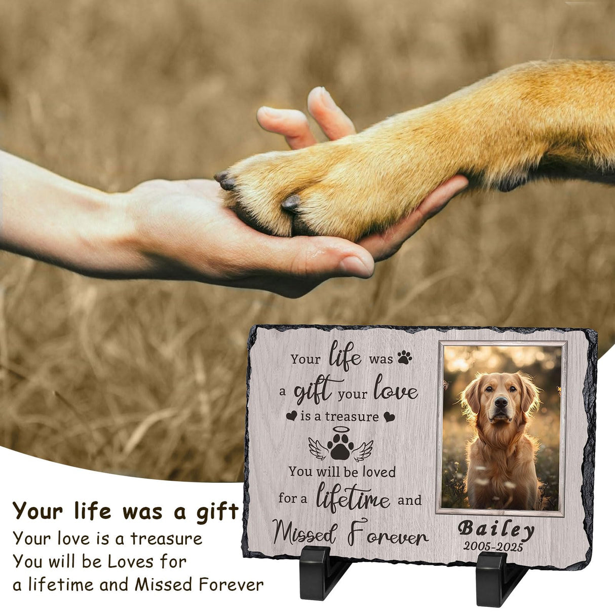 HAPPARY Ships Next Day Personalized Dog Memorial Gifts for Loss of Dog, Custom Pet Memorial Stone with Photo Name Date Bereavement Sympathy Gift for Dog Cat Lover HAPPARY